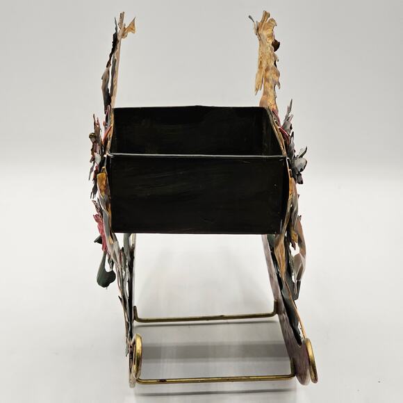 Vintage Metal Rocking Horse Carriage Planter w Poinsettia Accents Holiday Decor - Picture 6 of 10